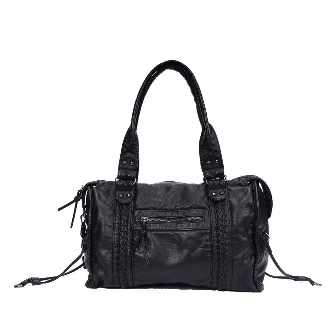 Damen-Handtasche aus PU-Leder Weinrot Großes Fassungsvermögen Schultertasche Boston-Stil
