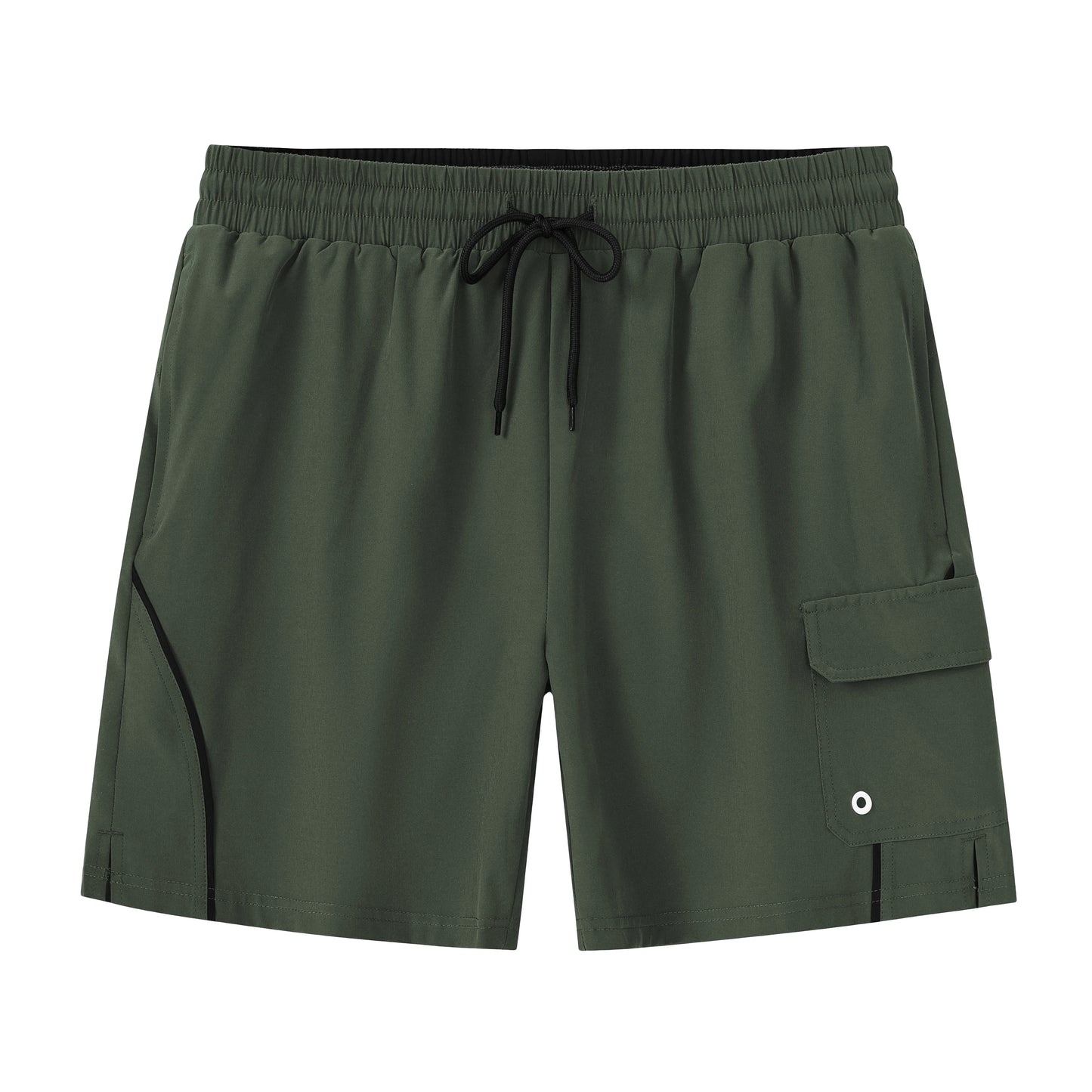 Sommerliche Herren-Badeshorts mit Camouflage-Streifen, schnelltrocknend, mit Reißverschlusstaschen und Mesh-Futter – ideal für Strand und Surfen.