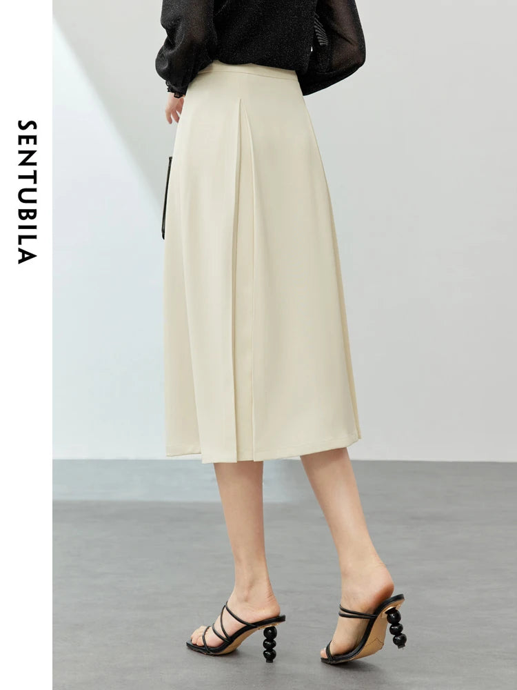 Damen Faltenrock in Schwarz mit hoher Taille im eleganten A-Linien-Stil