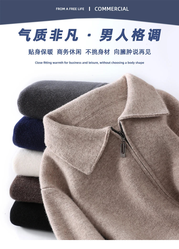 Herbst Winter 100% Hohe Qualität Wolle Strickjacke männer Revers Dicken Zipper Casual Pullover Große Größe Kaschmir Stricken Jacke Männer tops