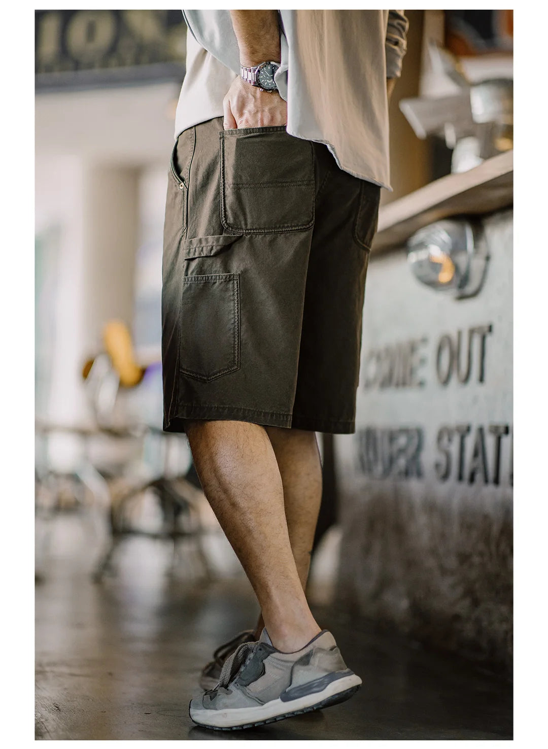 Herren Vintage Holzfäller Shorts mit Multi-Pocket und Reißverschluss für den Sommer