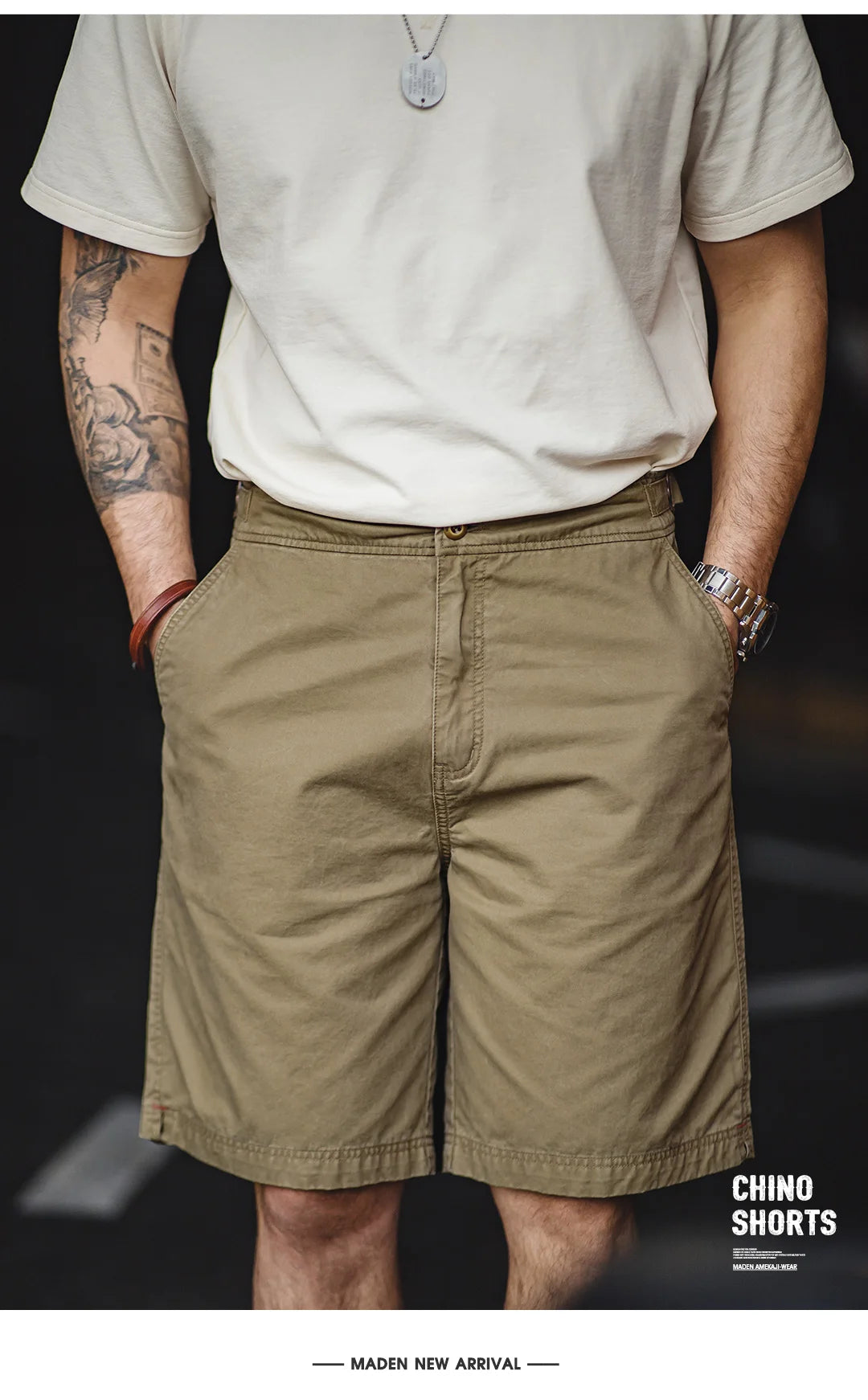 Herren Chino Shorts M51 aus Baumwolle mit verstellbarem Gürtel und Taschen