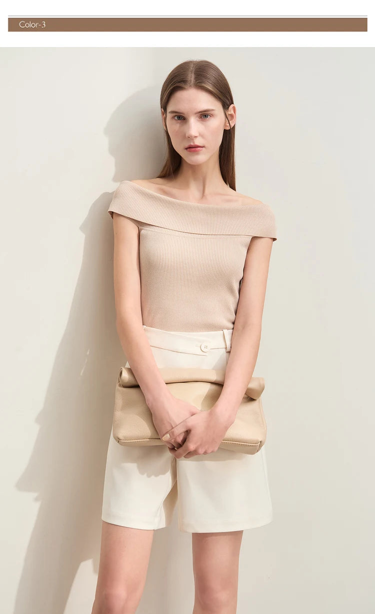 Damen Strickpullover im minimalistischen Stil mit schickem Slash Neck Design