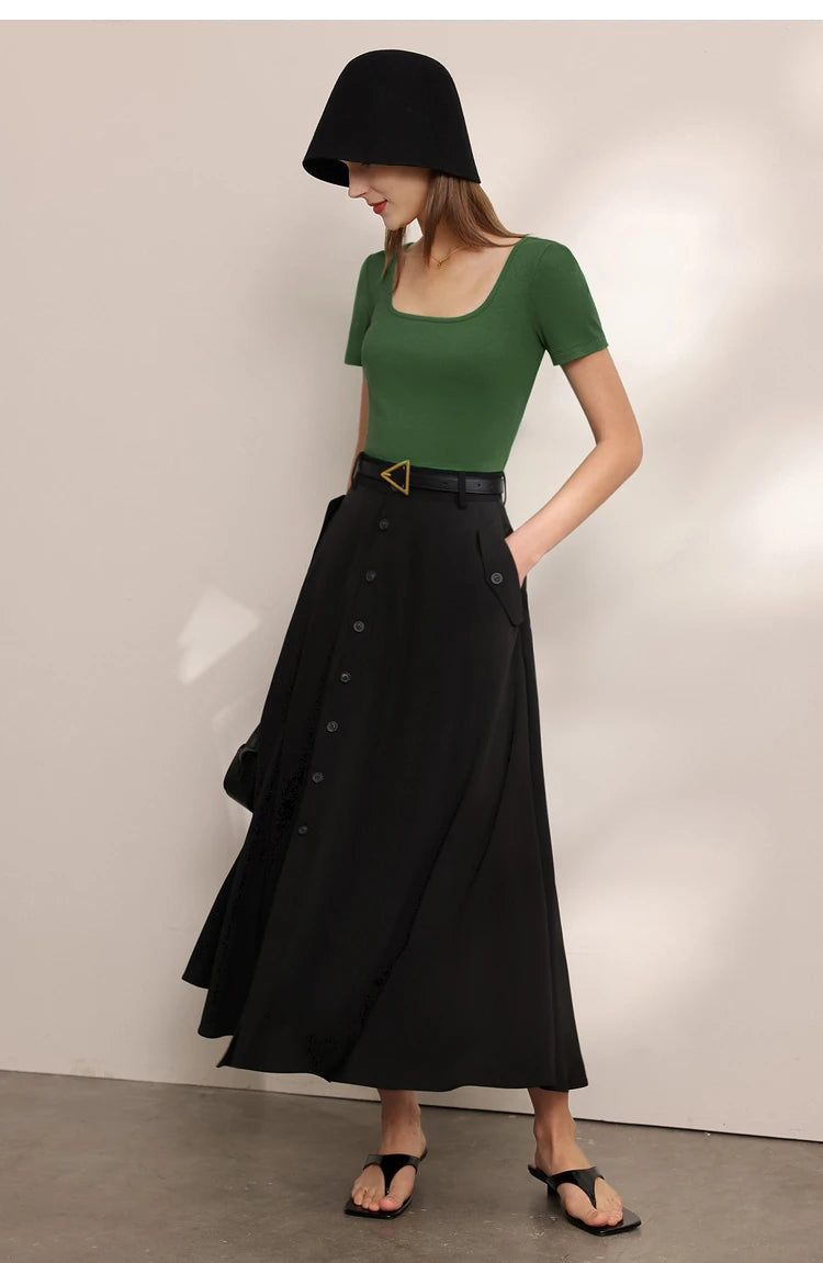 Damen Tops und T-Shirts im minimalistischen Stil mit quadratischem Kragen