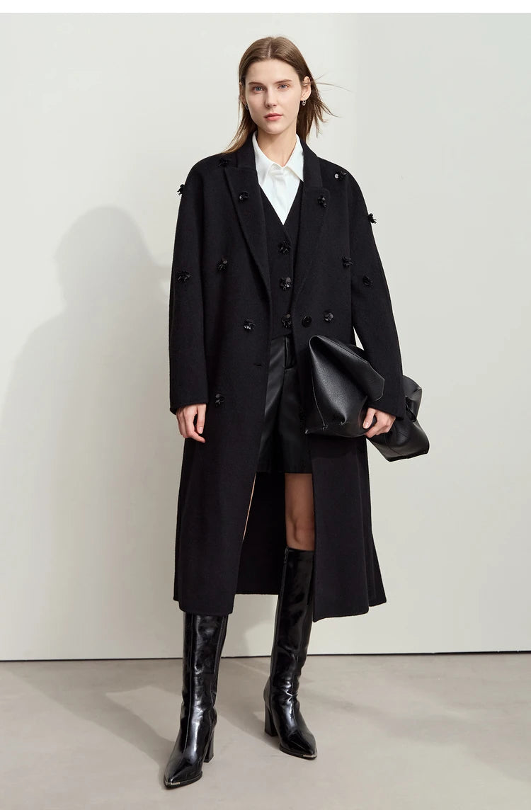 Frauen Winterkleid aus Wolle mit Turn-Down Kragen und Taschen