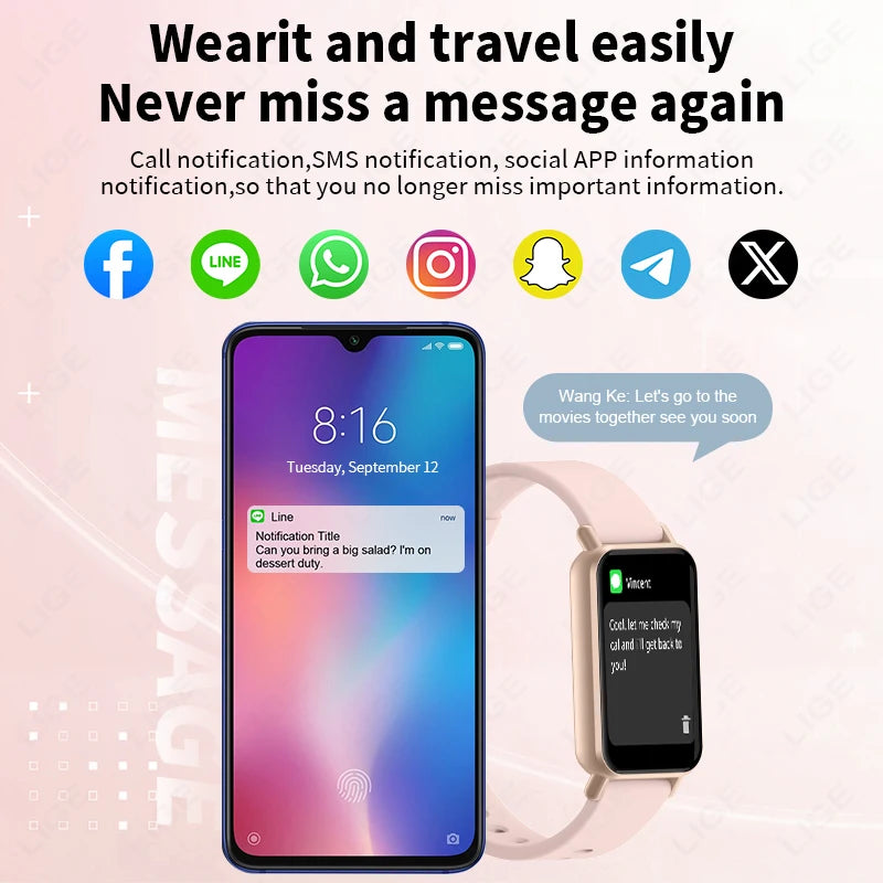 LIGE 2025 Neue Smart Band Frauen 1,45 "Display BT Anruf Herzfrequenz Kalorien Smart Uhr Wasserdicht 100 + Sport Armband damen Geschenk