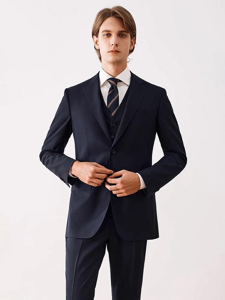 Doppelreihiger Herrenanzug mit schwarzem Streifenmuster aus Wolle – Slim Fit für Hochzeit, Büro und festliche Anlässe