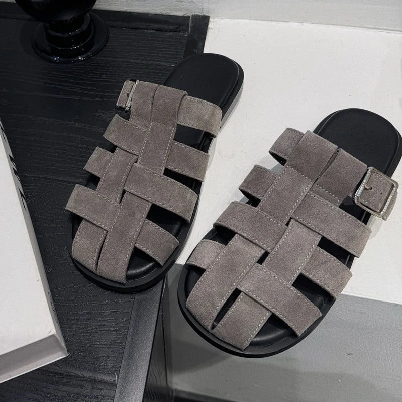 AIYUQI Frauen Geschlossene Zehen Hausschuhe Nicht-slip Schwein Käfig Woven Hausschuhe Für Frauen Große Größe Echtes Leder Sommer Weibliche hausschuhe
