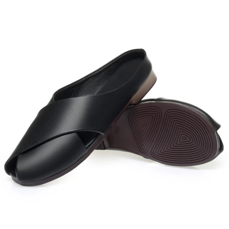 AIYUQI Hausschuhe Frauen Sommer Oberbekleidung Neue Echtes Leder Closed Toe Frauen Hausschuhe Große Größe Nicht-slip Hausschuhe Für frauen
