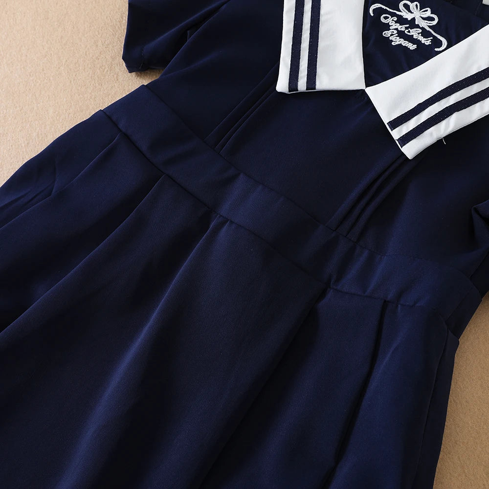 Kurzärmliges Sommerkleid für Mädchen für 5–12 Jahre, adrette Kleider mit gestreiftem Kragen im College-Stil, Kleidung für den Schulanfang