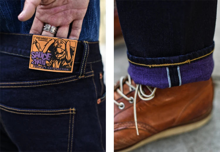 Herren Jeans im Vintage-Stil mit doppelseitiger Färbung und Kanten