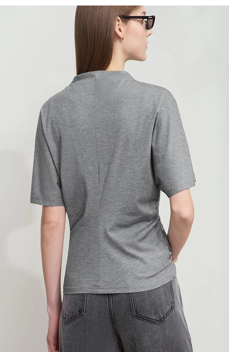 Damen T-Shirt im minimalistischen Sommer-Stil mit solidem Rollkragen und Kurzarm