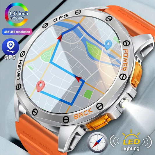 LIGE 2025 Neue Outdoor GPS Smart Uhr Männer 1,43 "AMOLED 530 mAh Batterie Militär LED Kompass Taschenlampe 100 + sport Smartwatch Mann
