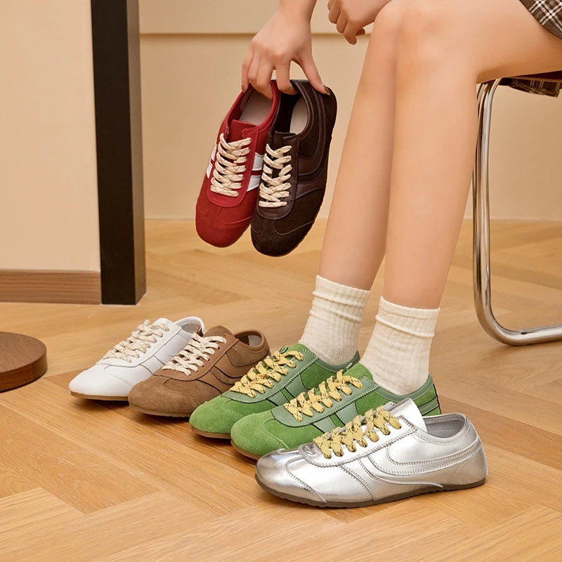 AIYUQI Damen Leder Sneaker Skateboard Style Retro