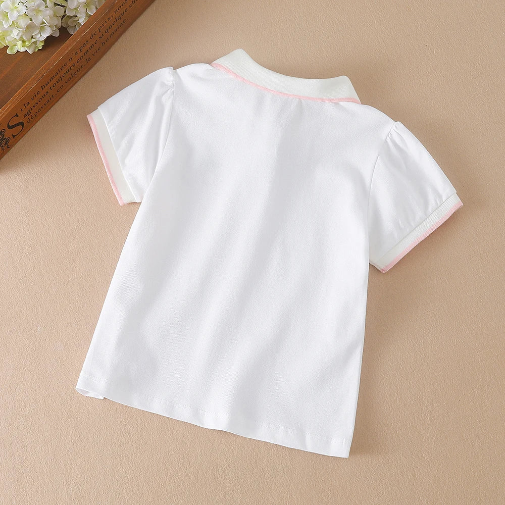Mädchen Poloshirts Sommer Kurzarm Baby Mädchen T-Shirt Top Shirt Baumwolle Kleidung 2T-6T Kinder bestickte Hemden