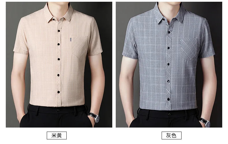 Kurzes Herren-Leinenhemd mit halbem Ärmel – lässiges Sommeroutfit für Herren mittleren Alters