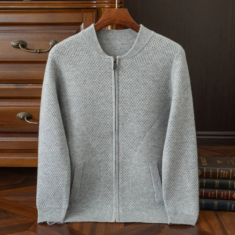 Herren-Strickjacke mit Baseball-Kragen, 100 % reine Wolle, Herren 2024, Herbst und Winter, verdickter lässiger Strickpullover, Jacke, Outdoor-Blazer