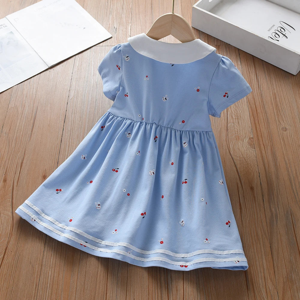 Baby Mädchen Sommerkleid Kurzarm Umlegekragen Baumwollkleidung für Mädchen im Alter von 2–6 Jahren Kinderkleider