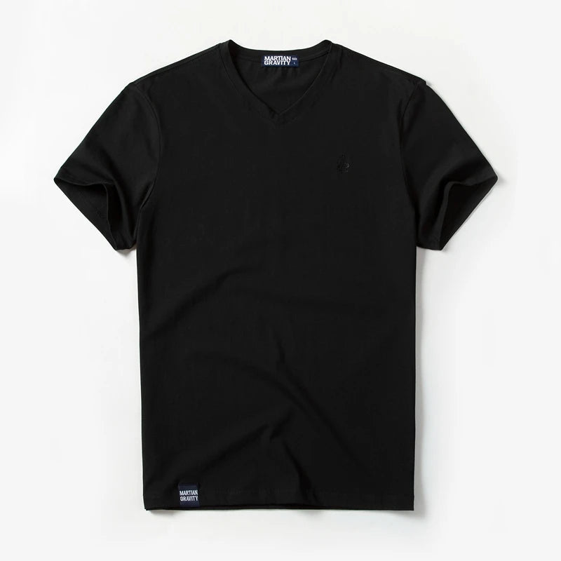 Männer T-Shirt aus einfarbigem Baumwollstoff mit V-Ausschnitt und kurzen Ärmeln