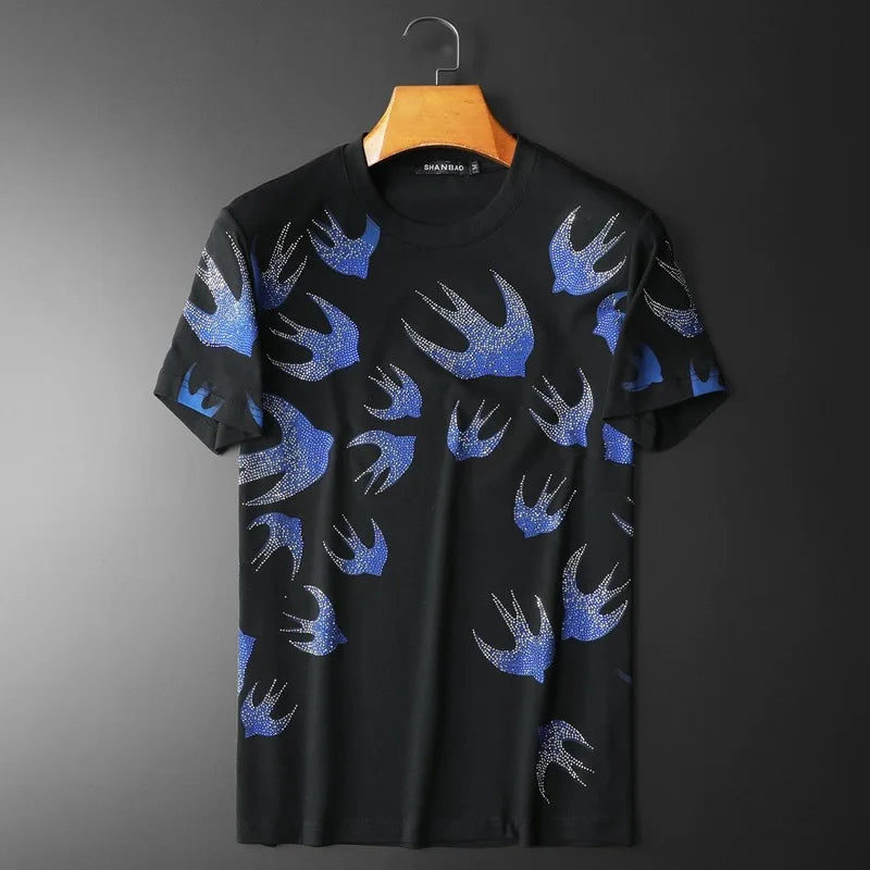 Herren T-Shirt mit Retro-Diamantdruck für Sommer und Freizeitaktivitäten