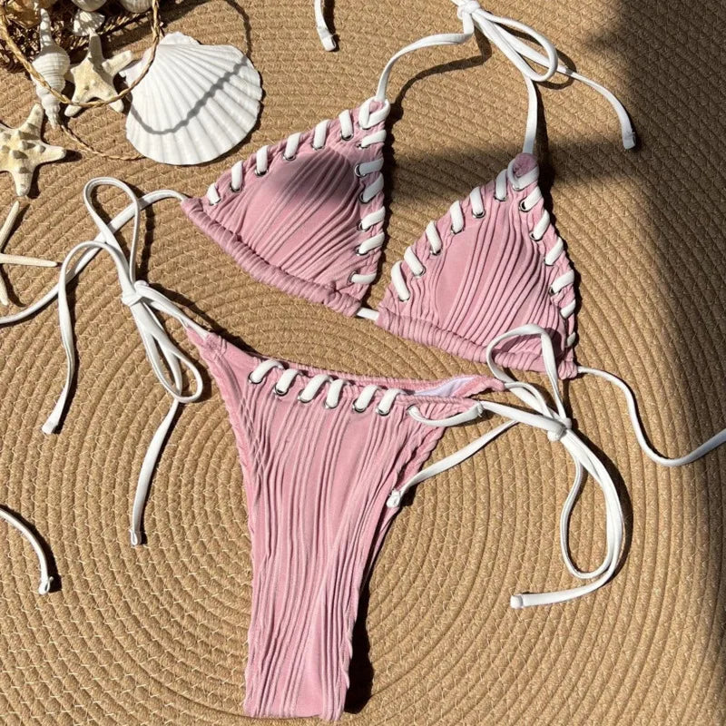 Sexy Bikini-Set mit Push-up-Effekt – Solides Badeoutfit für Damen am Strand oder Pool