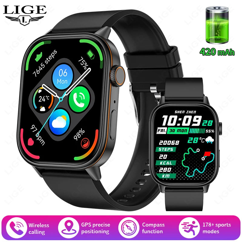 Männer GPS Smartwatch mit 2,01 Zoll HD Bildschirm und Bluetooth-Anruf