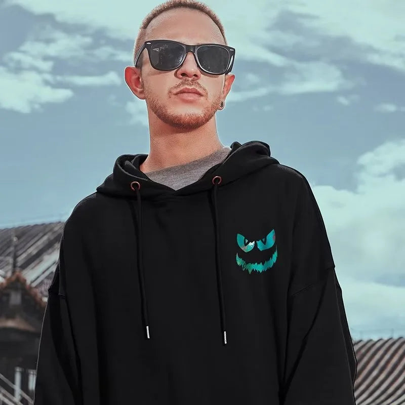 Herren Hoodie mit Graffiti-Teufel Druck im übergroßen Harajuku Stil
