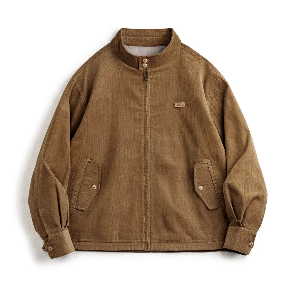 Herren Retro Cord Jacke mit Stehkragen und lässigen Taschen für Herbst