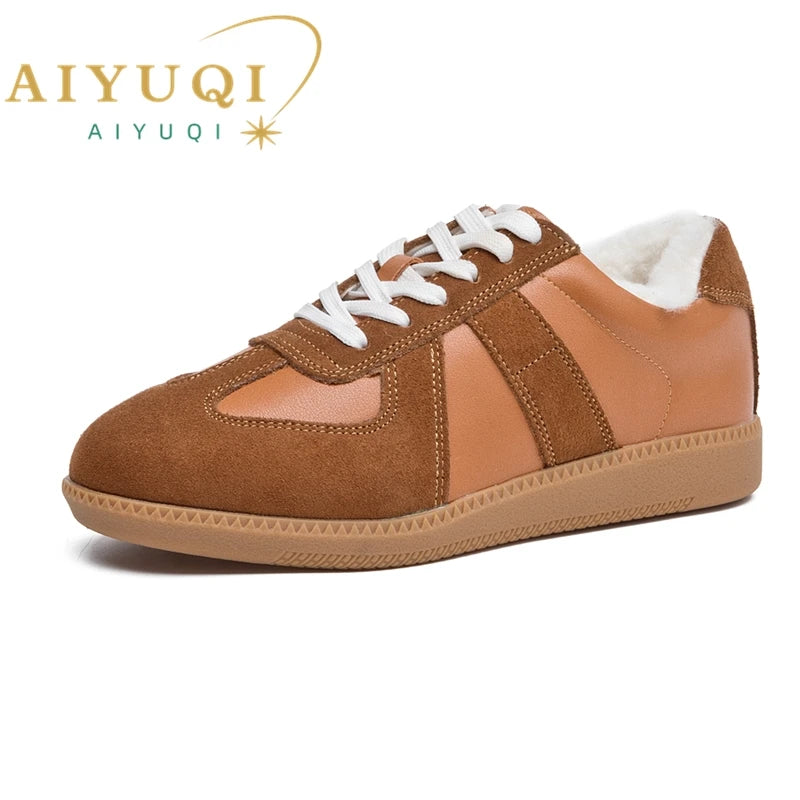 AIYUQI Damen Training Schuhe Leder Metal Toe Cap Flach