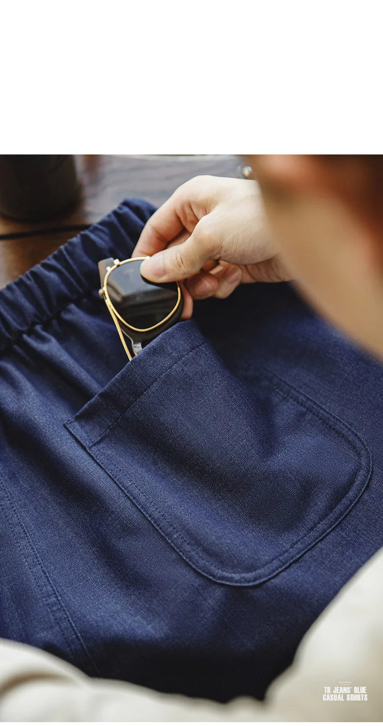 Herren Shorts im Retro-Stil aus gewaschenem Denim mit elastischem Bund und Kordelzug