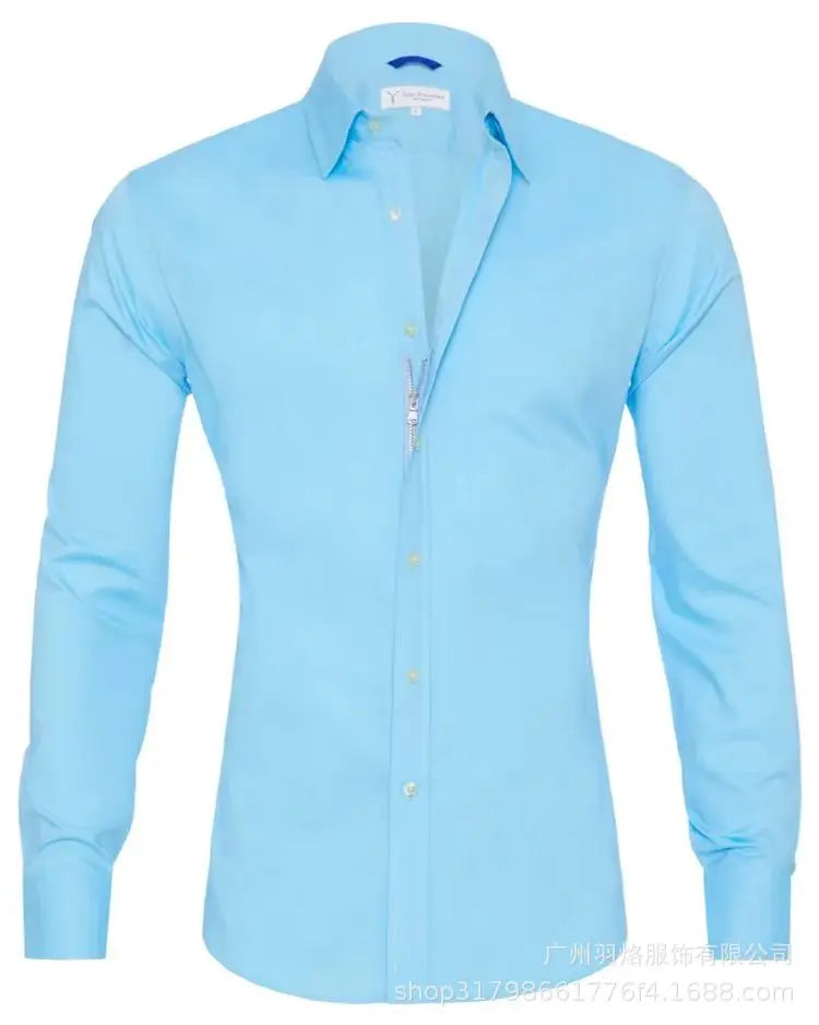 Herren Slim Fit Langarmshirt mit Vier-Wege-Stretch, bügelfrei und knitterarm in seidiger Optik – einfarbig.