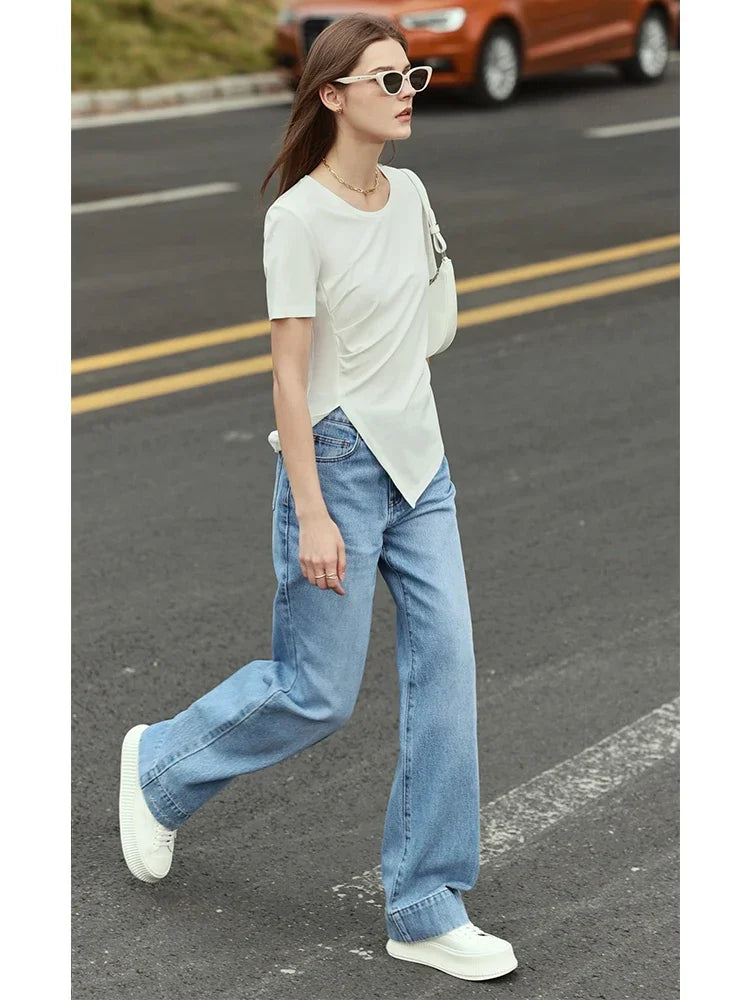 Damen T-Shirt mit asymmetrischem Design und kurzen Ärmeln für den Sommer