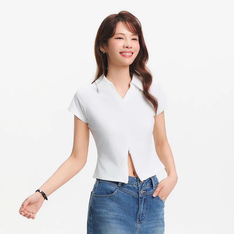 Semir Poloshirt für Damen, abgeschnittene Raglanärmel, schmale Passform, 2025, Sommer, neues einfarbiges Designer-Pendler-Top