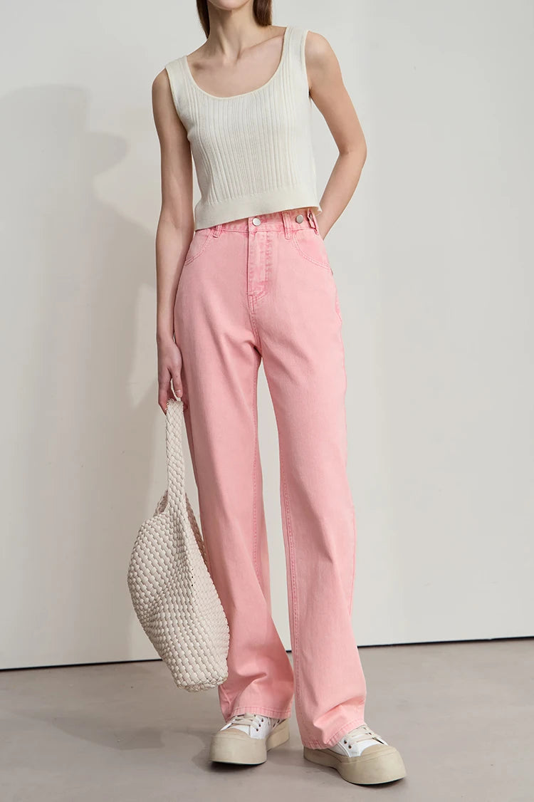 Damenjeans im minimalistischen Retro-Stil mit geradem Bein aus Baumwolle