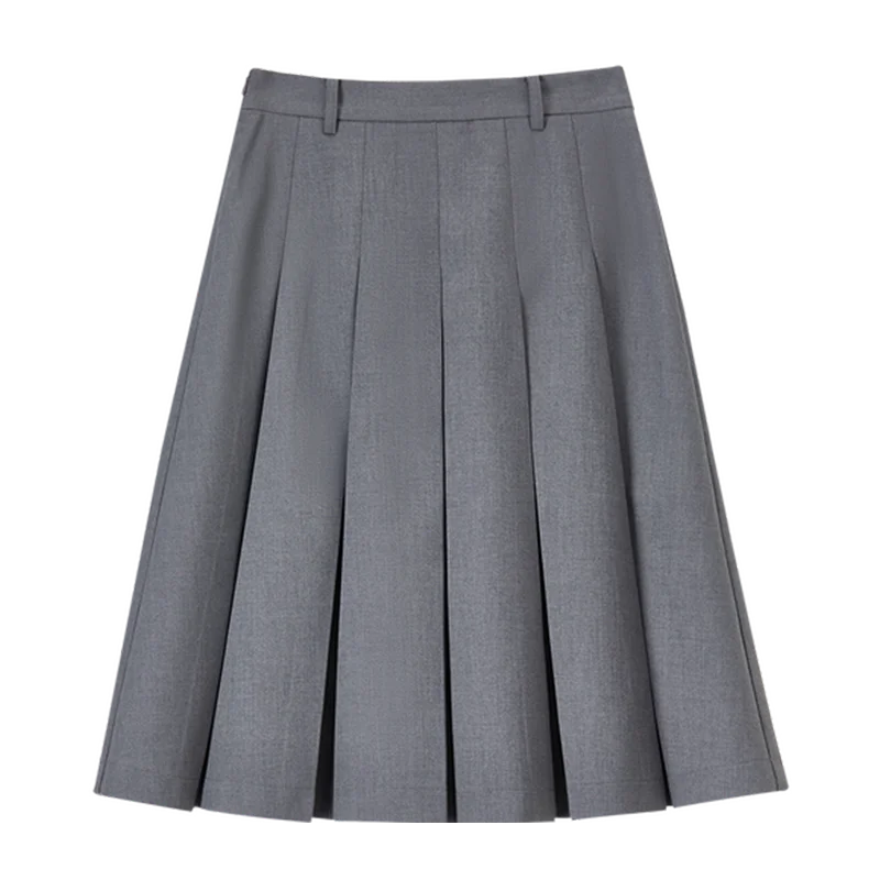 Damen Faltenrock in Grau für Frühling und Sommer mit mittellangem Schlitz