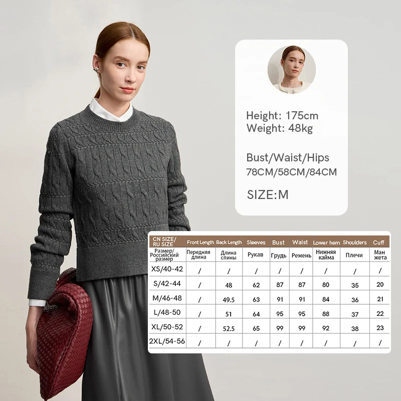 Damen-Rundhalspullover kurz einfarbig Retro locker Winter