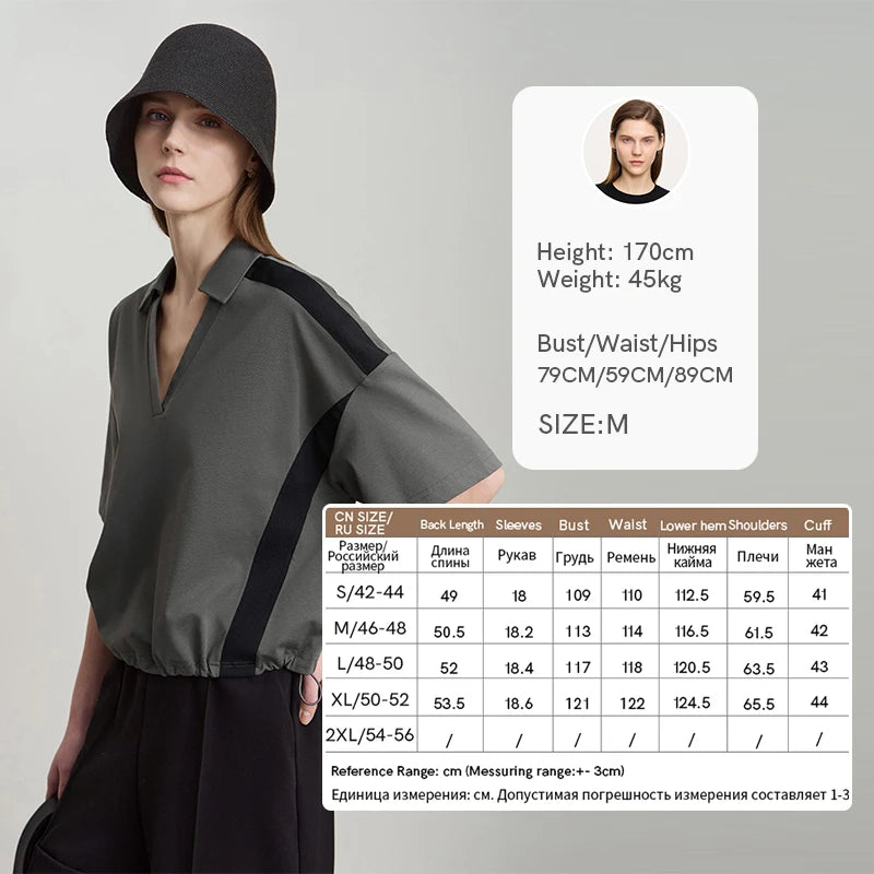 Damen T-Shirts im minimalistischen Stil mit neuem V-Ausschnitt und kurzen Ärmel