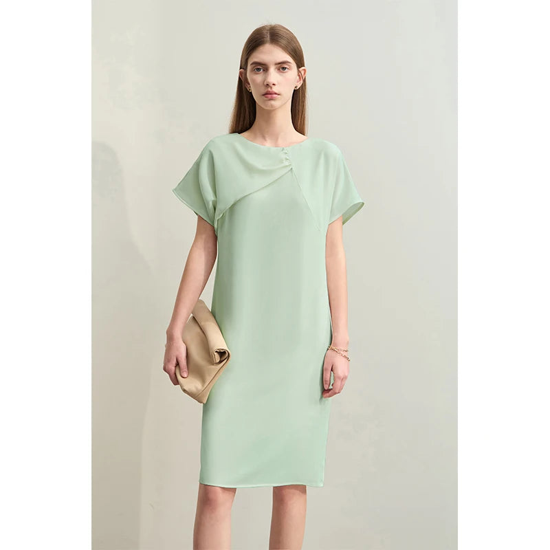 Elegantes Plissee-Kleid Für Damen Kurzarm Aus Chiffon