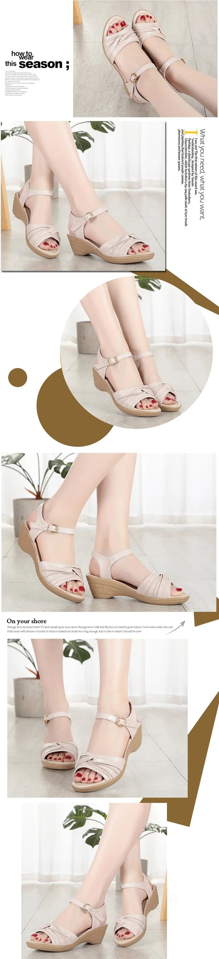 AIYUQI Sandalen Frauen Keil 2024, Neue Weiche Leder Frauen Sommer Sandalen Mittleren Absatz Mittleren Alters Große Größe Mama Sandalen frau