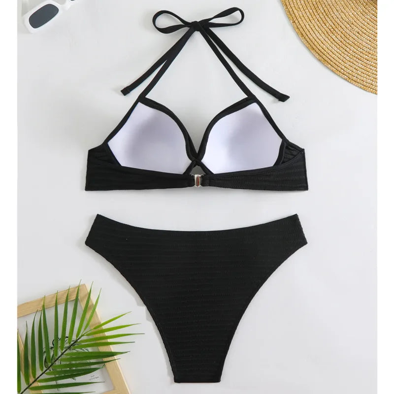 Glamouröses Damen-Bikini-Set mit Push-up-Effekt und glänzendem Design – perfekt für den Strand oder Pool