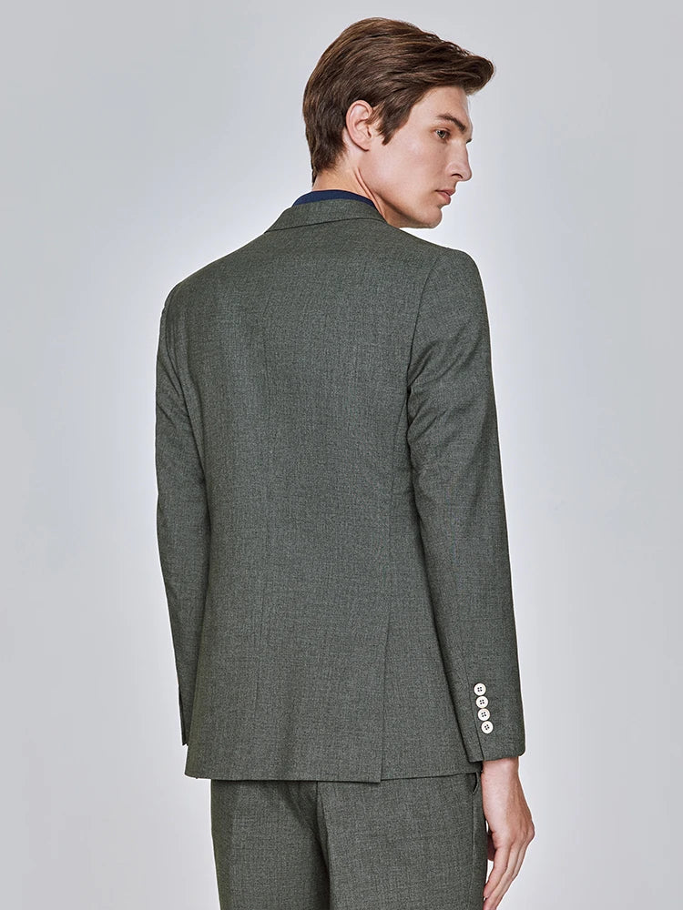 Herrenanzug-Set aus Leinen-Baumwoll-Mix mit Blazer und Hose im Slim-Stil – Sommerlich, Dünn, Doppelreihig, Langarm, Weiß Gestreift
