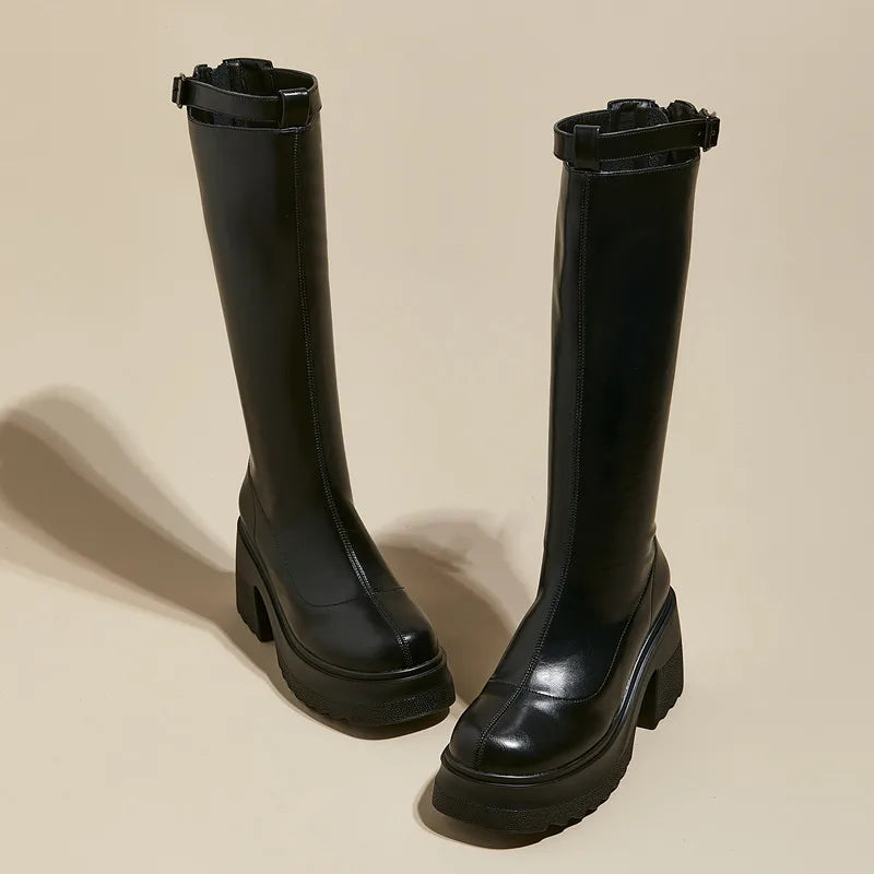 Damen Reiterstiefel im Römischen Stil mit 10 cm hoher Ferse