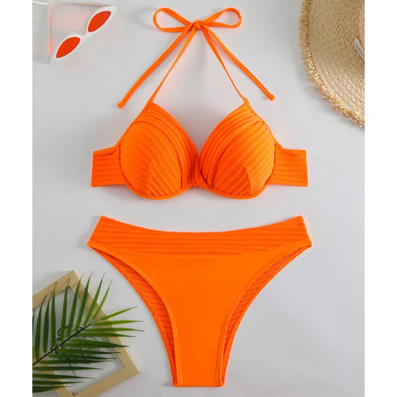 Glamouröses Damen-Bikini-Set mit Push-up-Effekt und glänzendem Design – perfekt für den Strand oder Pool