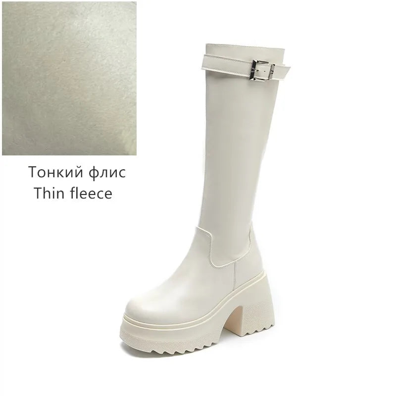 Damen Lange Stiefel im modischen Stil mit 10 cm hoher Plattform