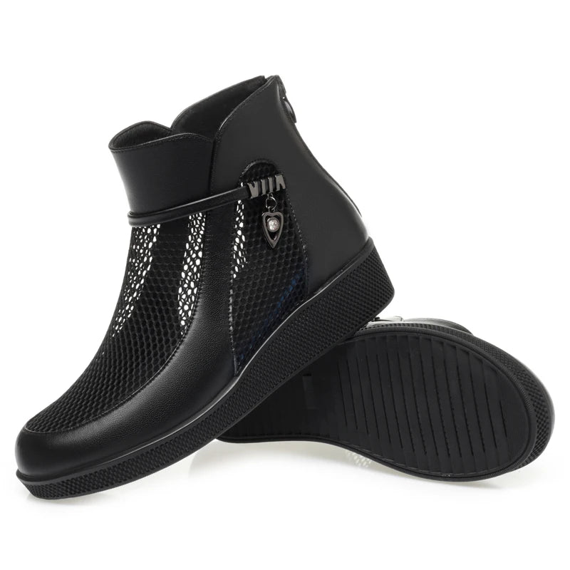 Damen Mesh Stiefel Plattform Echtes Leder