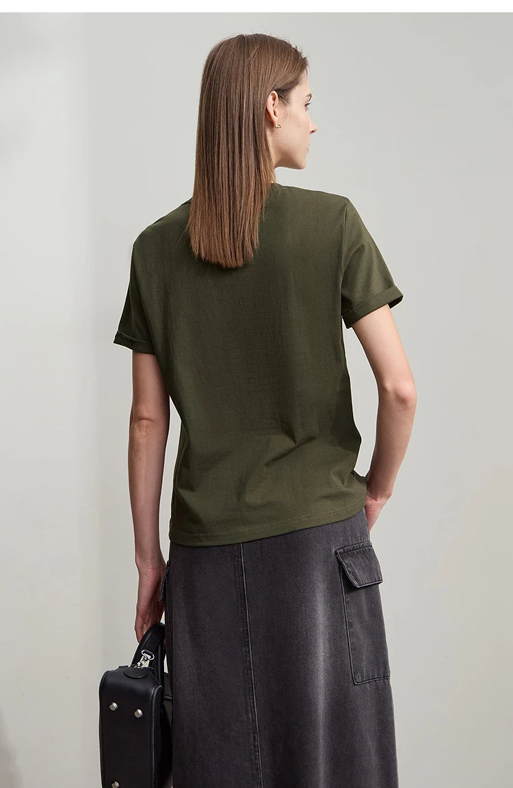 Damen T-Shirt im minimalistischen Stil mit bestickten Liebesperlen für den Sommer