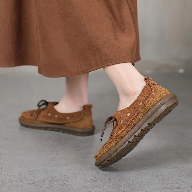 AIYUQI 2025, neue flache Damensandalen, rutschfeste Schnür-Loafer mit weichen Sohlen für Damen, Sommer-Strandschuhe mit großem Loch für Damen