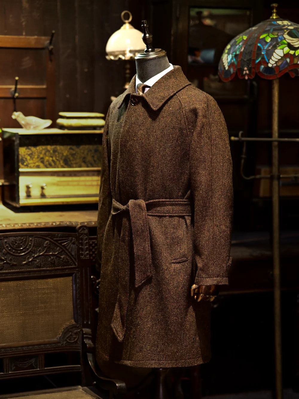 Herren Tweed Balmacaan Mantel im klassischen eleganten Stil mit gesprenkeltem Muster