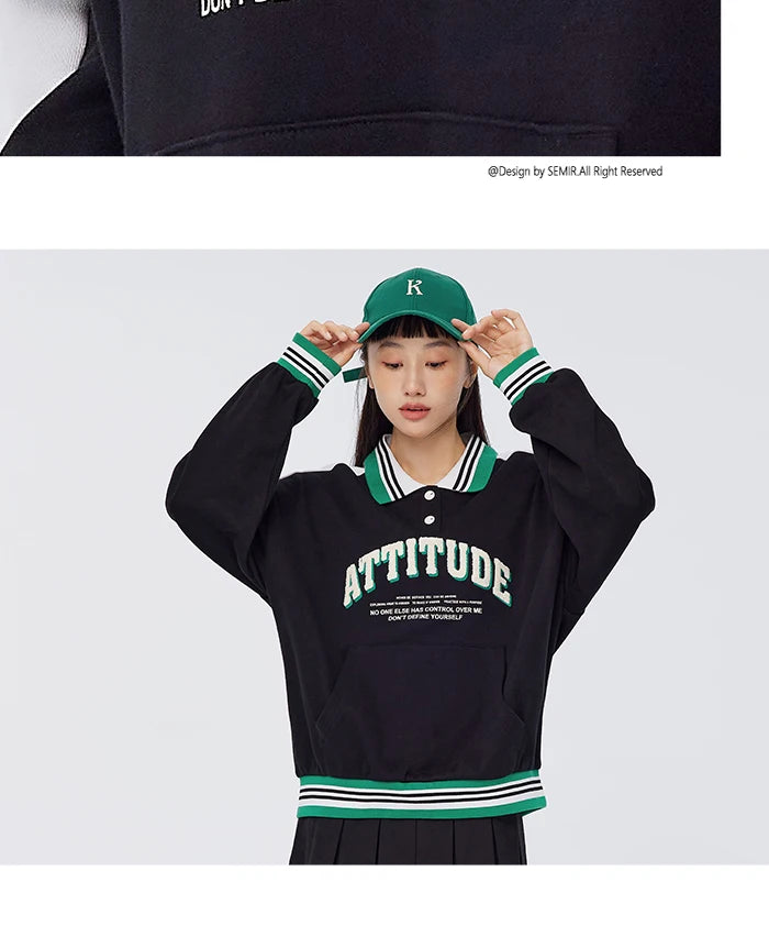 Semir 2024 POLO Shirt Frauen Oversize Brief gedruckt Kontrast Farbe Sport Mode grundlegende Neue Frühling Tops Shirt