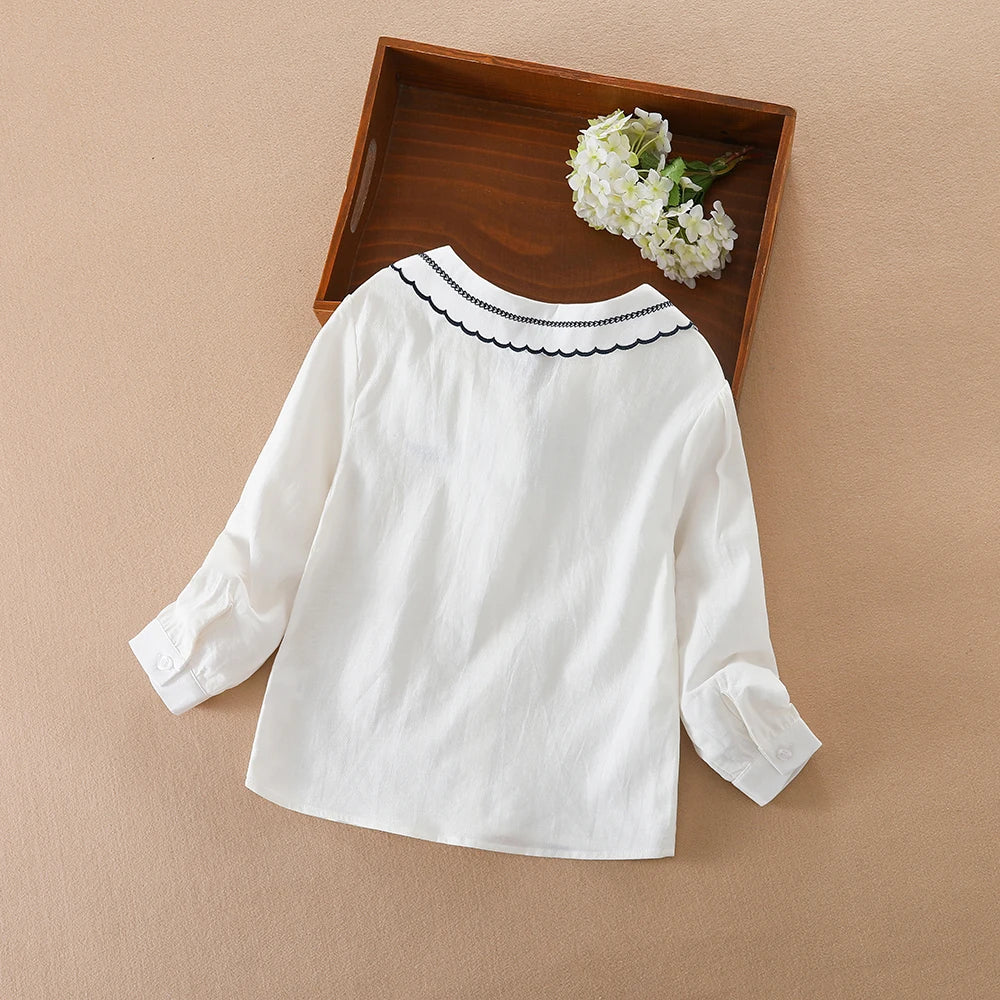 Mädchen weißes Hemd für Kinder Frühling Herbst koreanische Mode Kinder lang ärmel ige süße Schleife T-Shirt Baumwolle lässige Top-Kleidung
